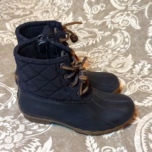 Girls Sperry 12 M Black Quilted Salt Water Duck Boots Boat Shoes